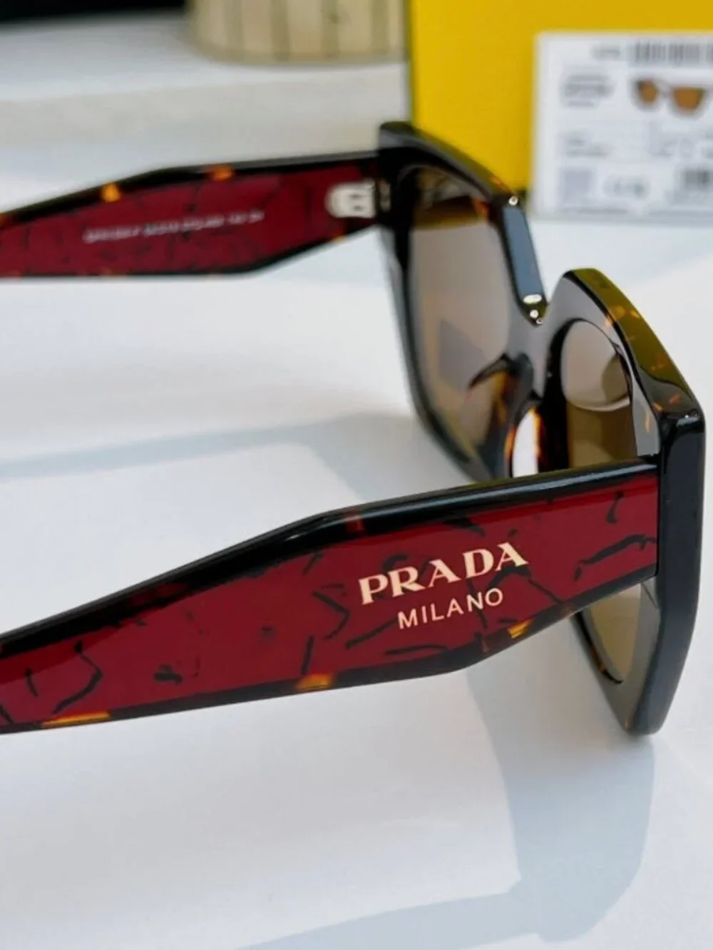 Prada PR 15WS Oversized Square Sunglasses Women Red Tortoiseshell UV400